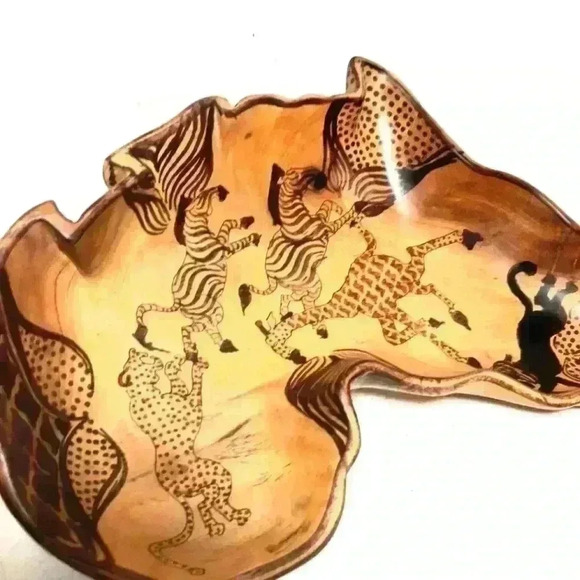 Hand painted Organically shaped solid wood console  dish - Picture 1 of 9